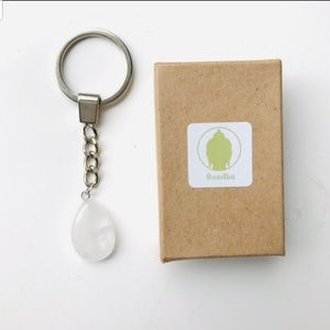 Clear crystal quartz stainless steel keychain